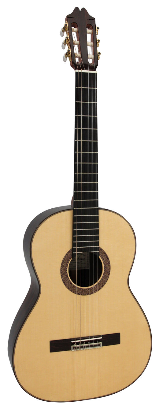 Modèle PRELUDIO, table épicéa massif, fond & éclisses ziricote, manche cèdre, touche ébène, diapason 650 mm, naturel brillant