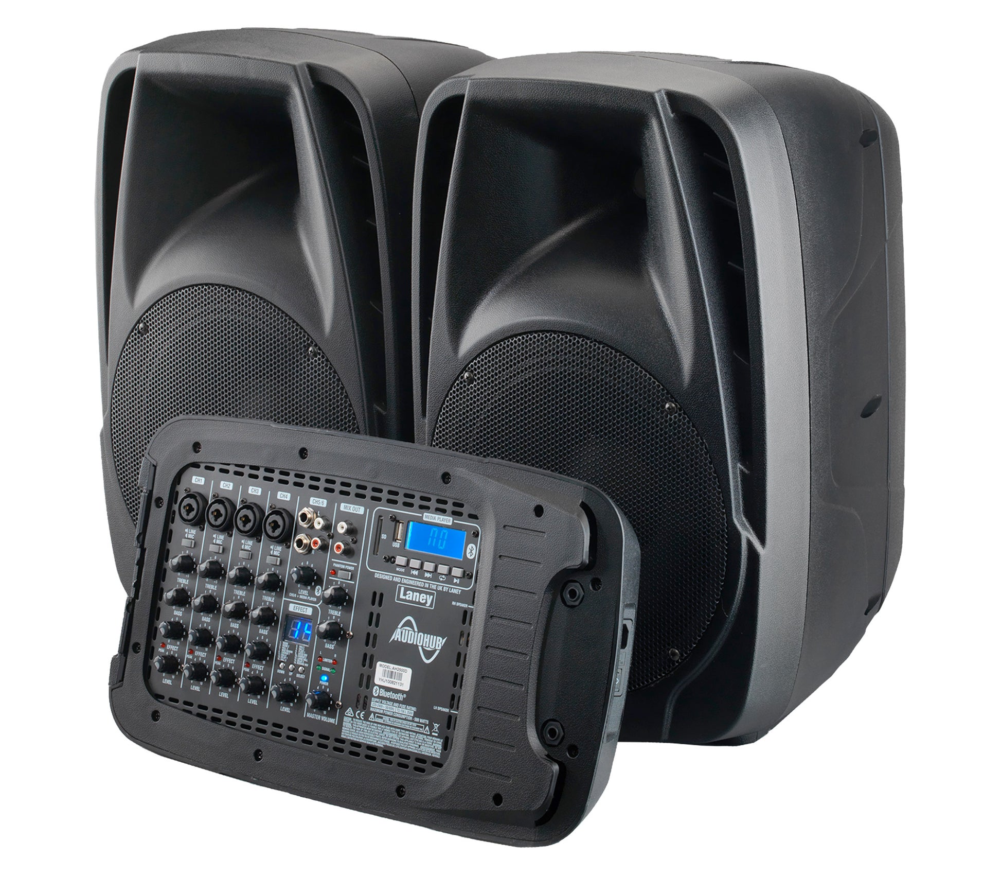 Système polyvalent complet AH2500D, 2x 500W avec enceintes 10", mixeur, 2 micros et câbles, effets intégrés, 18.7 kg, noir