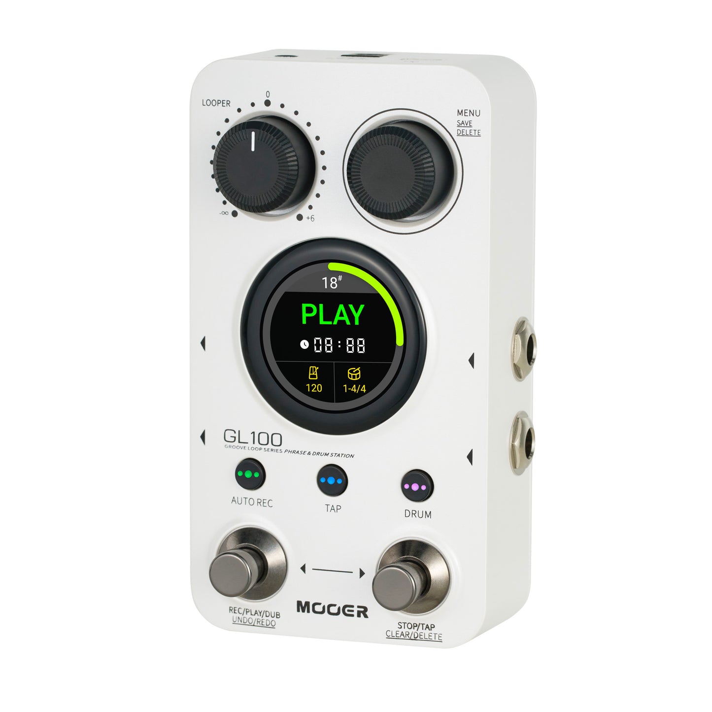 Pédale Mooer GL100, looper stéréo et boîte à rythmes, jusqu'à 300 minutes d'enregistrement, blanc