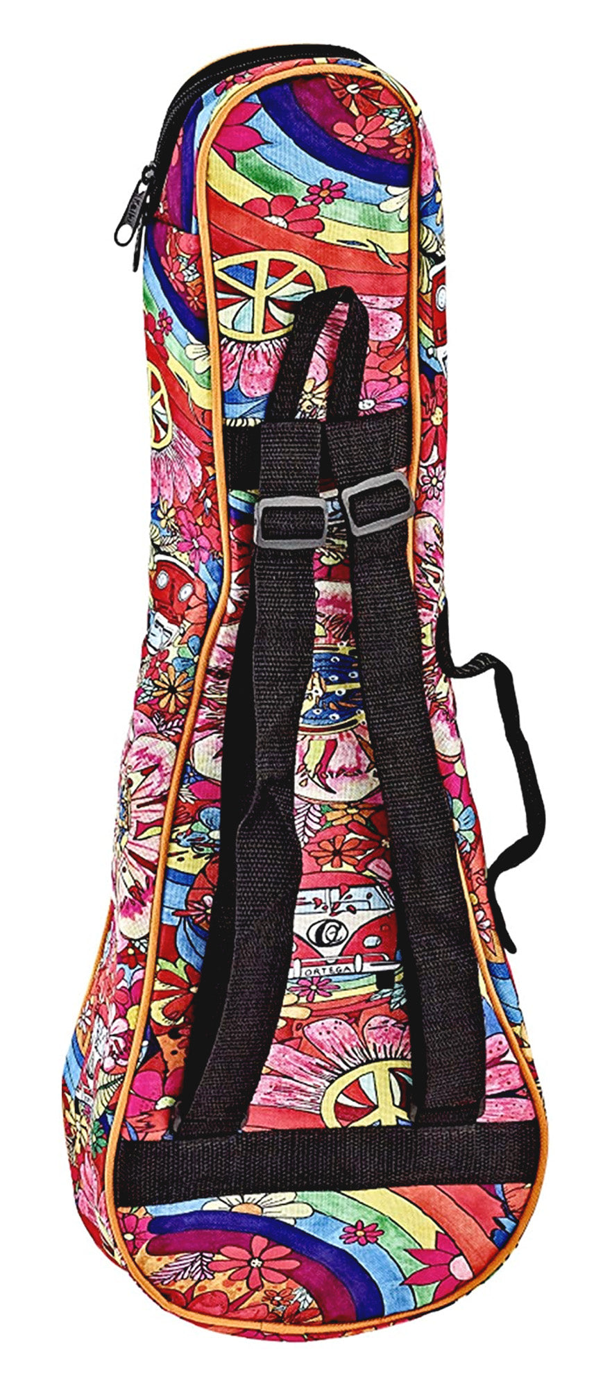 Housse Ukulélé Concert, design"Peace 68", nylon doux et solide, rembourrage 10 mm, courroies ajustables, poche accessoires