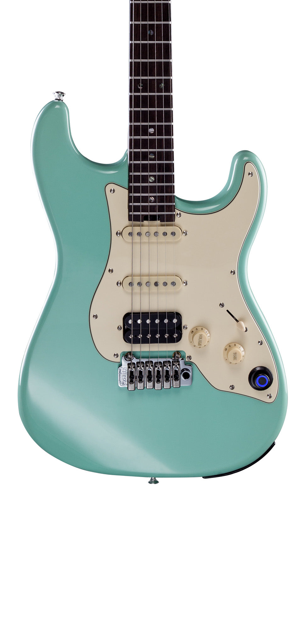 GTRS P800, corps aulne, manche érable flammé torréfié, touche palissandre, micros et processeur GTRS, mint green