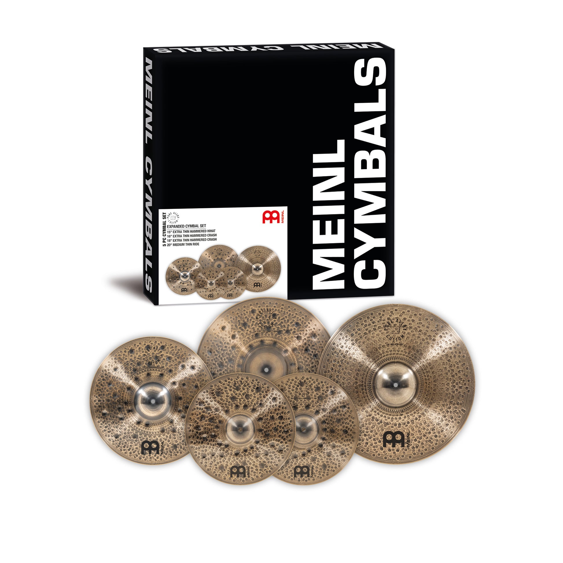 Pack de cymbales complet Meinl Pure Alloy 15"16"18"20" bronze Pure Alloy fini smoked-bronze, brilliant