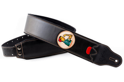 Courroie modèle TATOO PIN-UP, extérieur synthétique, largeur 7 cm, longueur 98 à 153 cm, porte-médiators intégré, noir