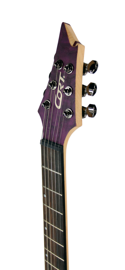 KX500 ETCHED, 6 cordes, corps acajou, table frêne sablée, touche ébène, 2 micros doubles Fishman Fluence, violet foncé sablé