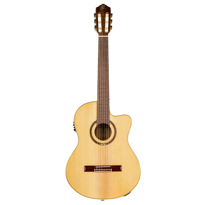 RCE138SN, modèle Slim Neck, pan coupé, EQ MagusPro, table épicéa massif, f/e sapele, manche acajou (sillet 48 mm), housse