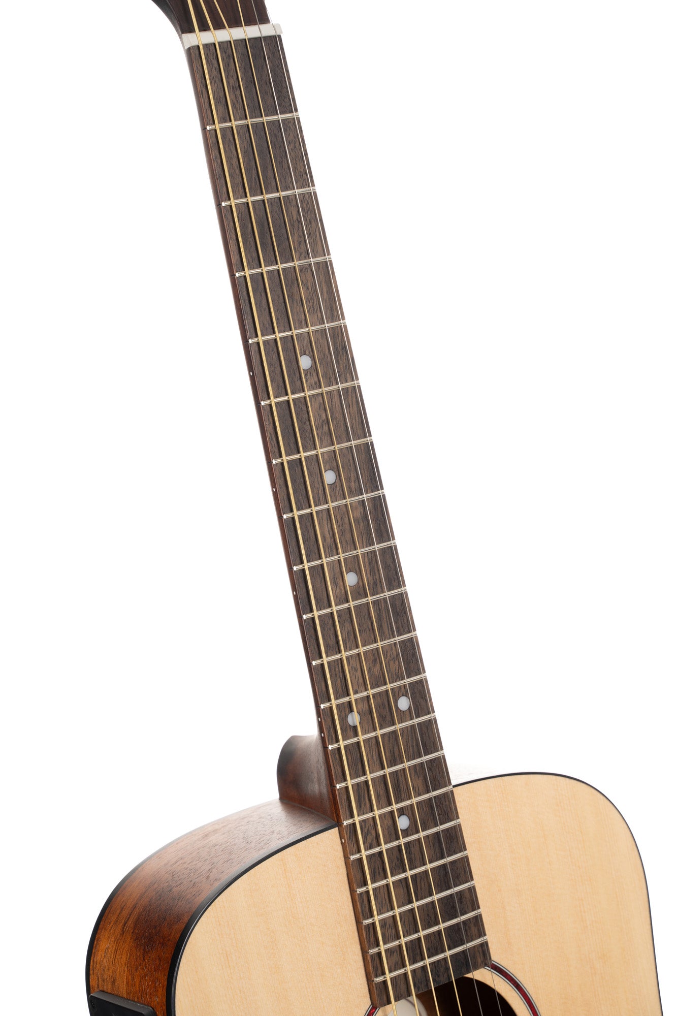 Earth Go, modèle Dreadnought 3/4, table épicéa massif, fond & éclisses acajou, HyVibe 2,  housse, naturel pores ouverts