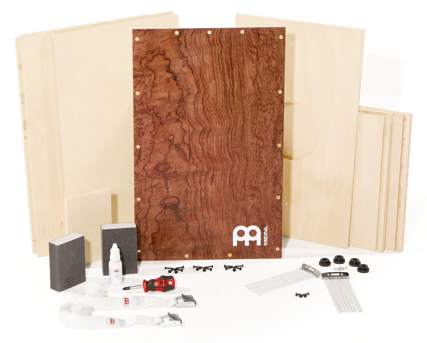 CAJON, KIT DELUXE COMPLET DE FABRICATION, TOUS LES OUTILS INCLUS, FAÇADE MAKE BURL, CORPS BOULEAU, 20.5 X 49 X 30.5CM, NATUREL