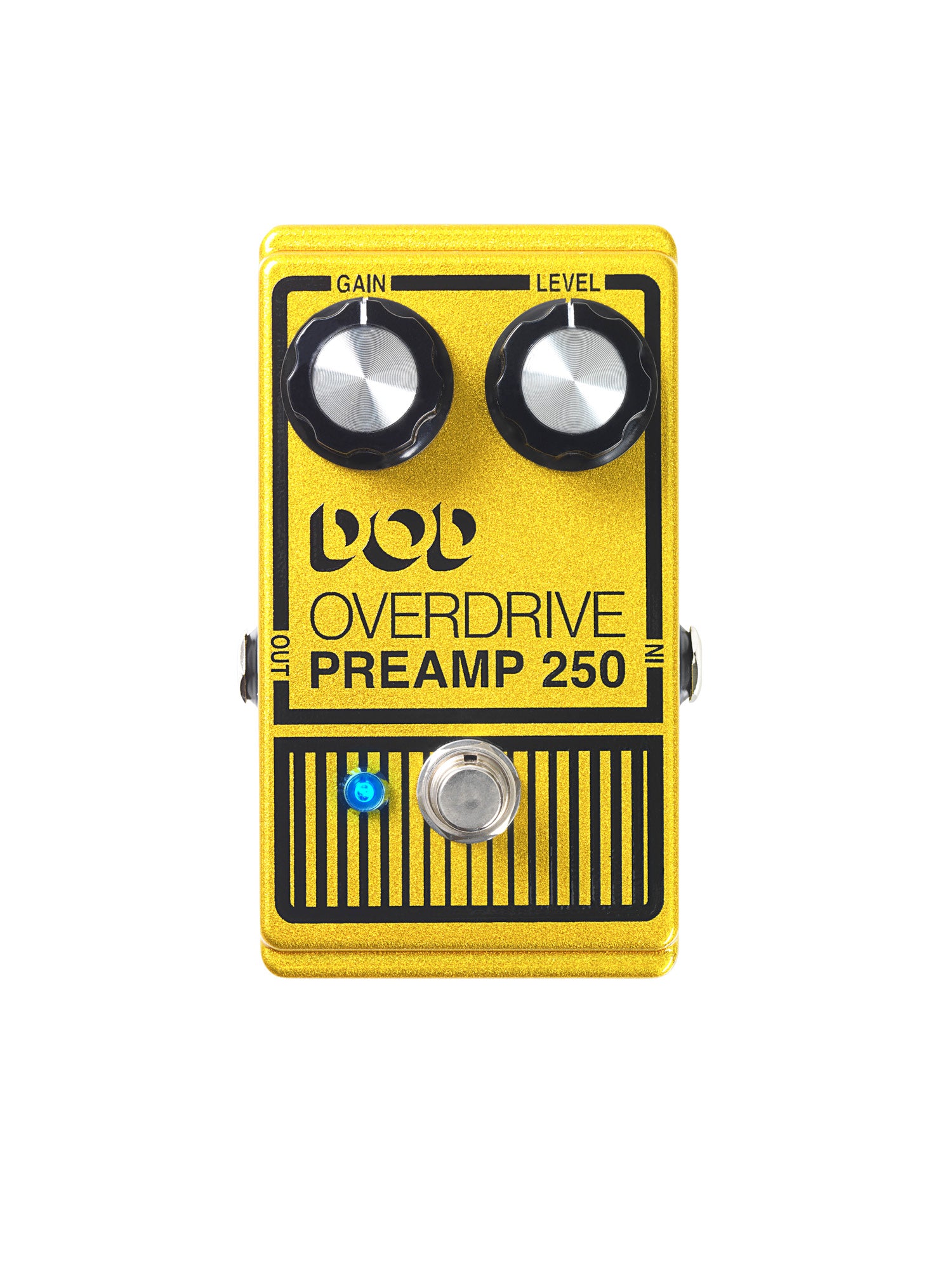PÉDALE OVERDRIVE PREAMP 250, overdrive basé sur le circuit original avec des composants actualisés, True Bypass, jaune métallisé