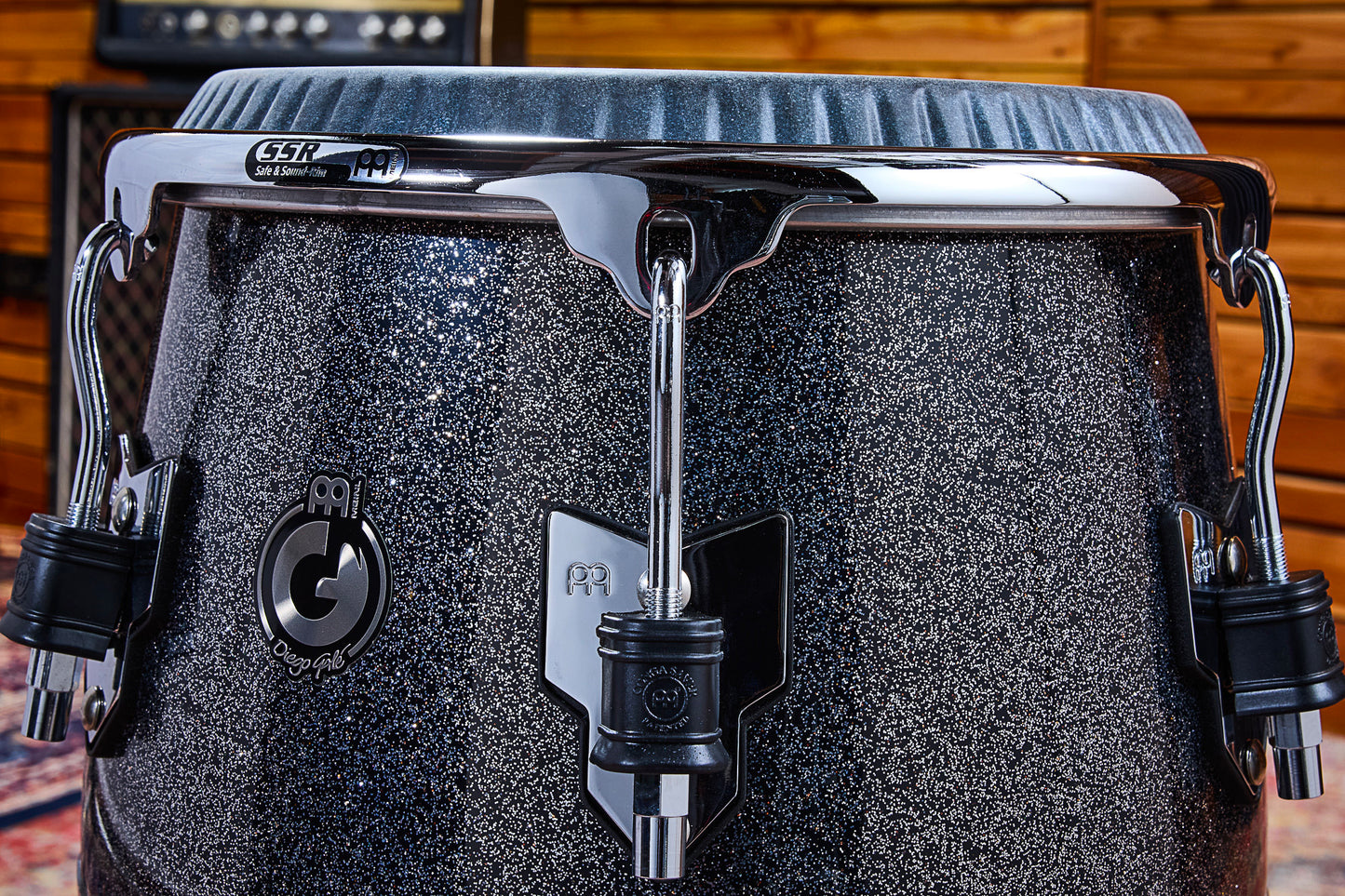 Tumba Diego Galé 12"1/2, fût fibre de verre 'premium', hauteur 71.12cm, peau cuir de veau noir, cercles SSR 4mm