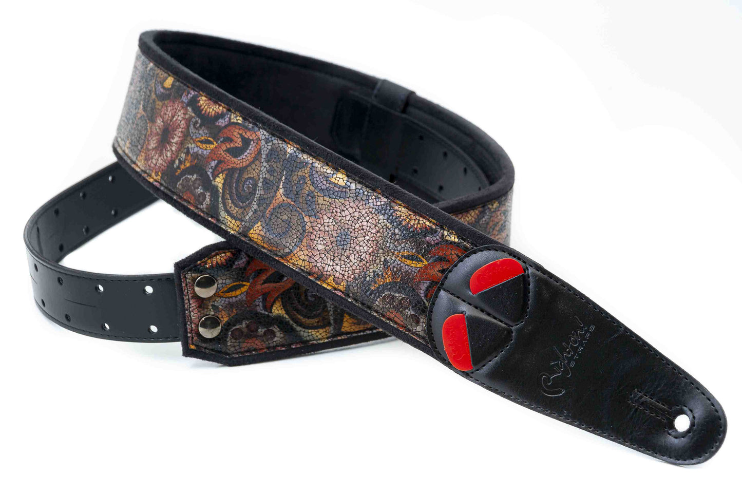 Courroie modèle CRUNCH, extérieur synthétique, largeur 6 cm, longueur 100 à 145 cm, porte-médiators intégré, noir