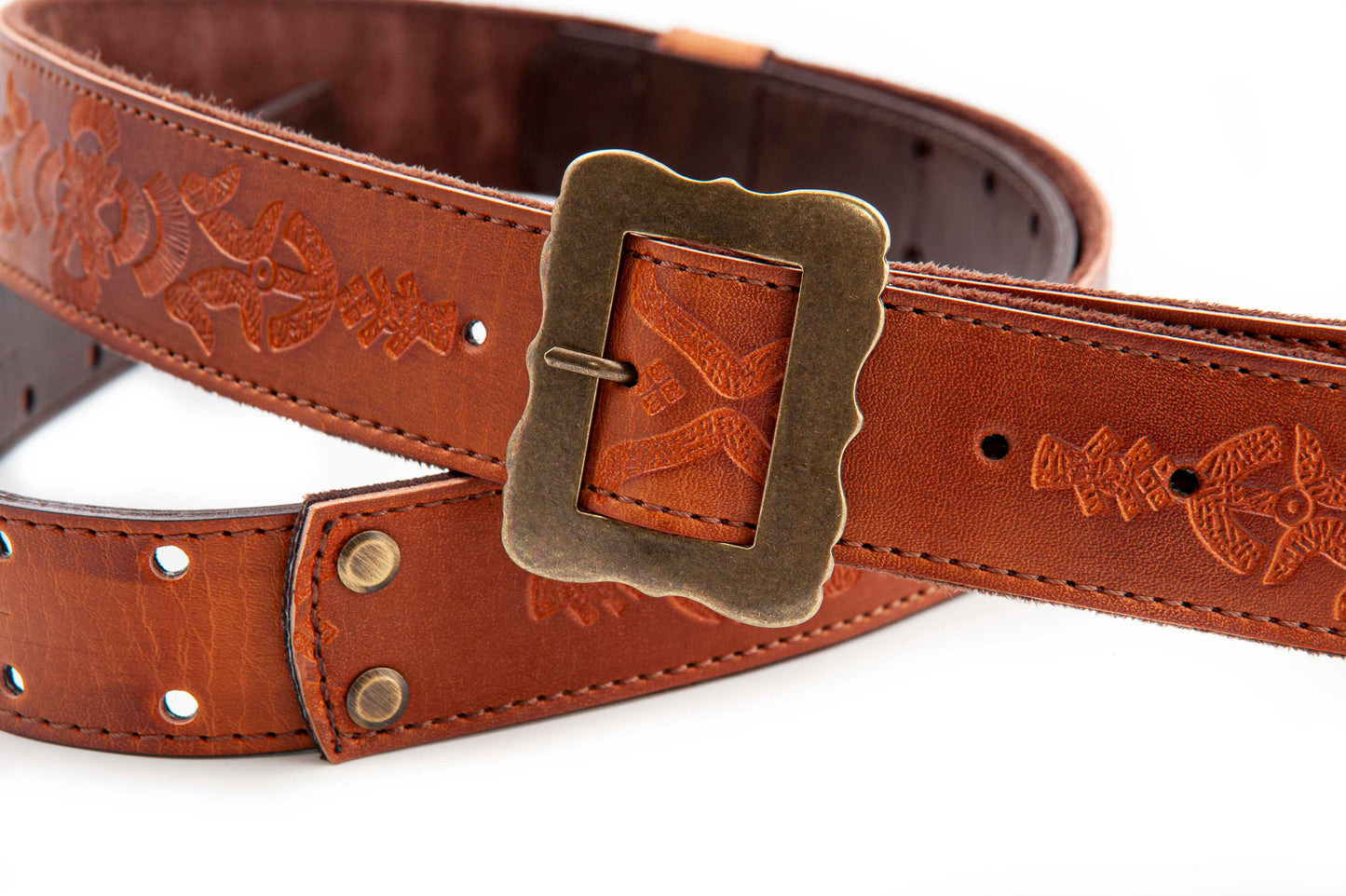 Courroie modèle LEGEND BM BOHEMIAN, cuir haute qualité, largeur 4 cm, longueur 60 à 163 cm, porte bottleneck intégré, woody