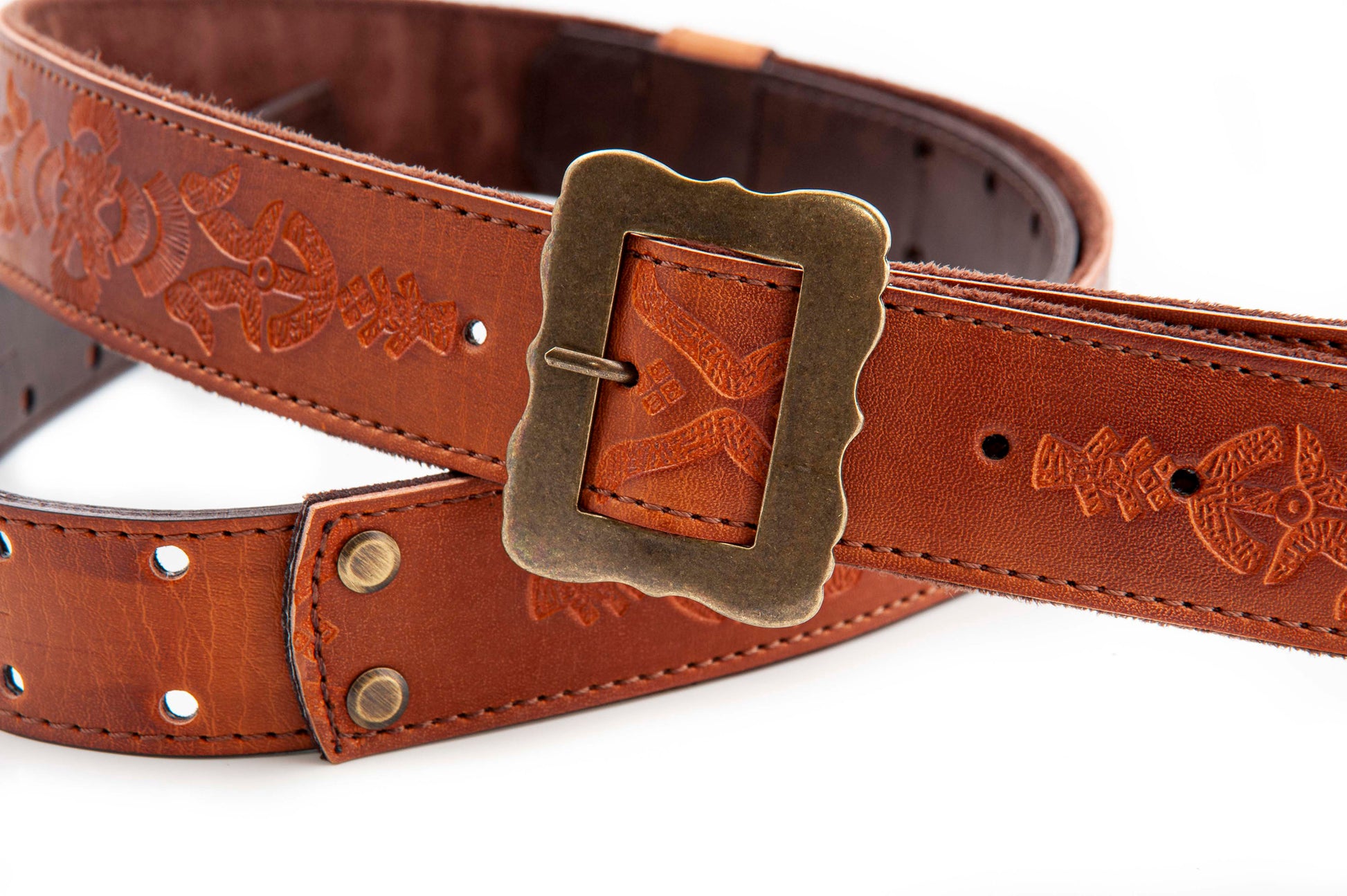 Courroie modèle LEGEND BM BOHEMIAN, cuir haute qualité, largeur 4 cm, longueur 60 à 163 cm, porte bottleneck intégré, woody