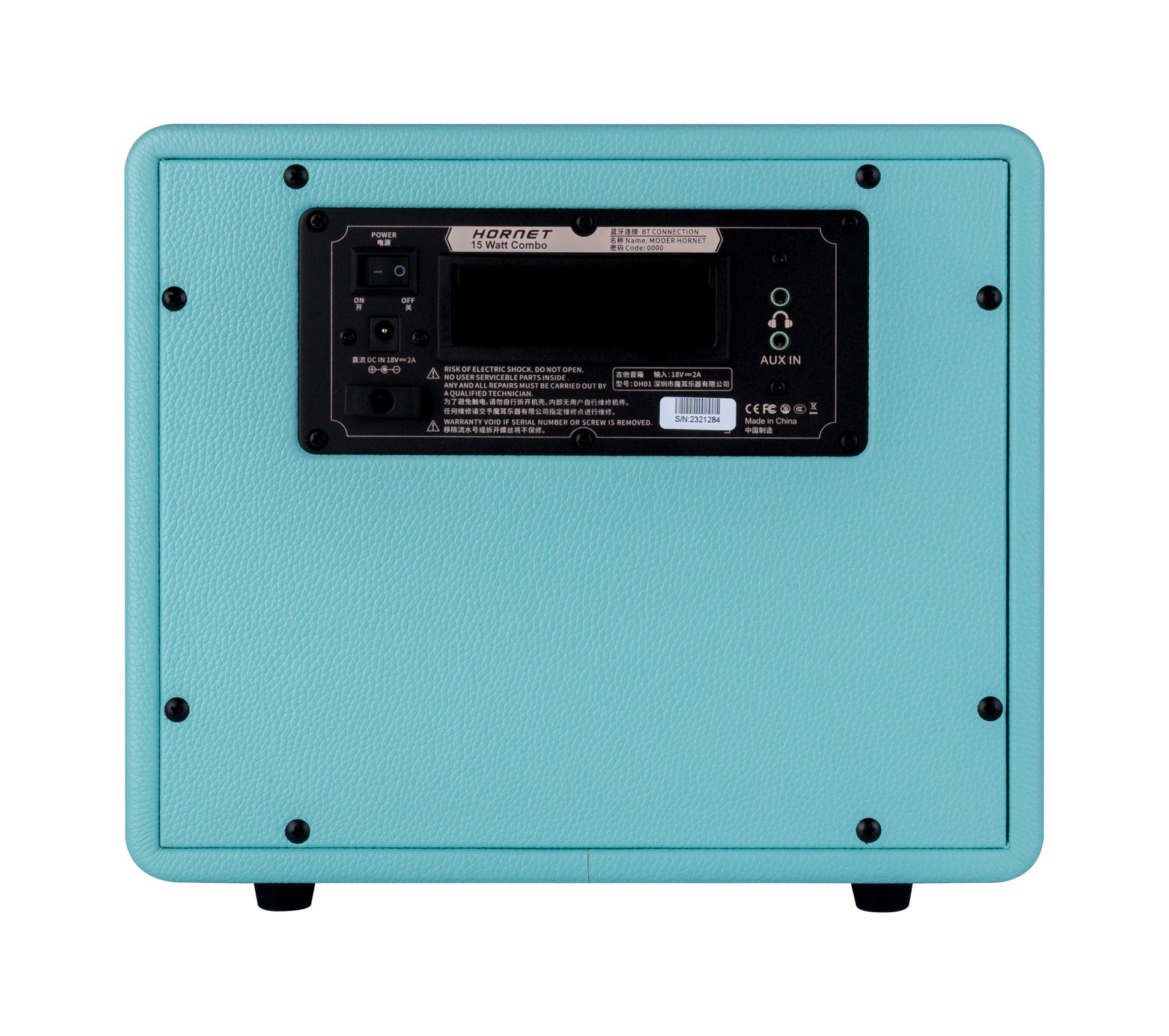 Ampli HORNET BLUE, 15W, HP 6.5", 9 modélisations d'amplis haute-qualité, effets Modulation/Délai/Réverb, bleu