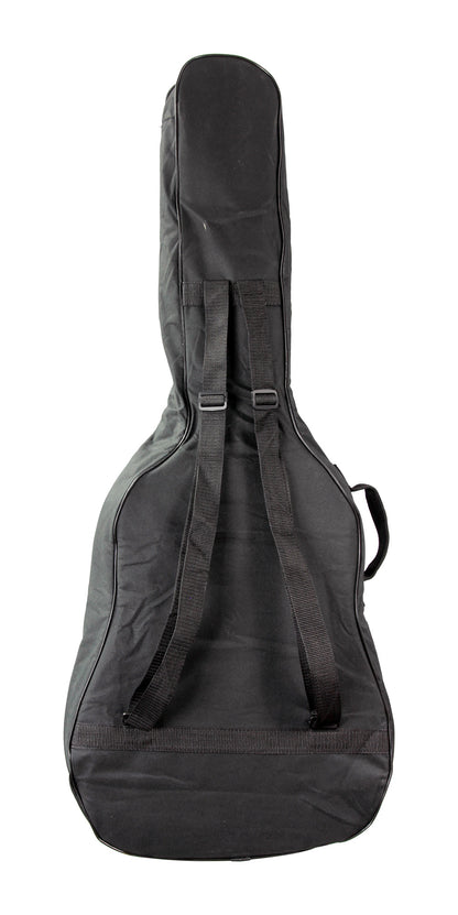 Housse guitare dreadnought, rembourrée 5 mm, poignée, courroies réglables, renfort à la base, poche extérieure, noir