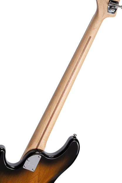 GB24JJ, 4 cordes, corps peuplier, table érable flammé, 2 micros simples Jazz Cort Powersound, sunburst 2 tons translucide