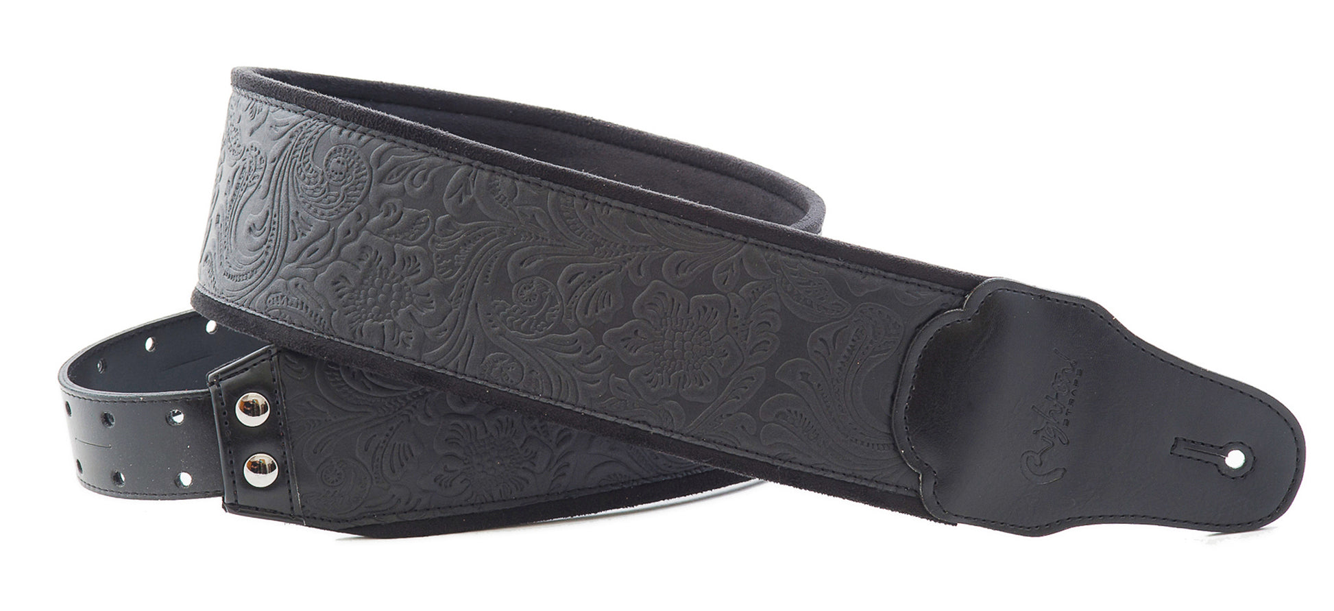 Courroie modèle B-SANDOKAN, extérieur synthétique, largeur 8 cm, longueur 98 à 153 cm, porte-médiators intégré, noir