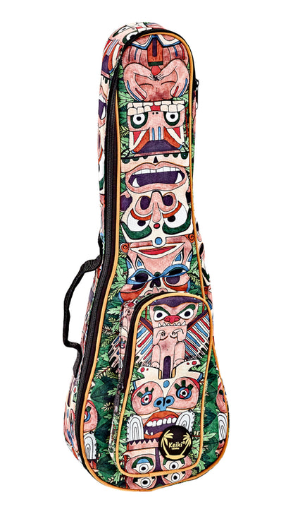 Housse Ukulélé Soprano, design"Totem", nylon doux et solide, rembourrage 10 mm, courroies ajustables, poche accessoires