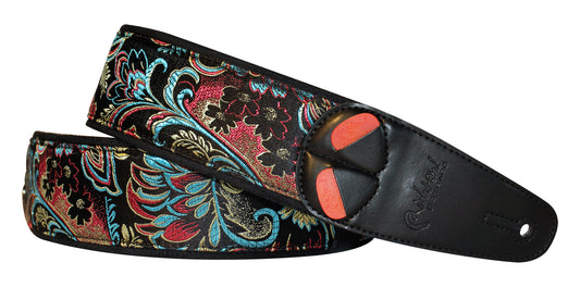 Courroie modèle BEPPU-FRANCE, extérieur synthétique et tissu, largeur 6 cm, longueur 100 à 145 cm, porte-médiators intégré, noir