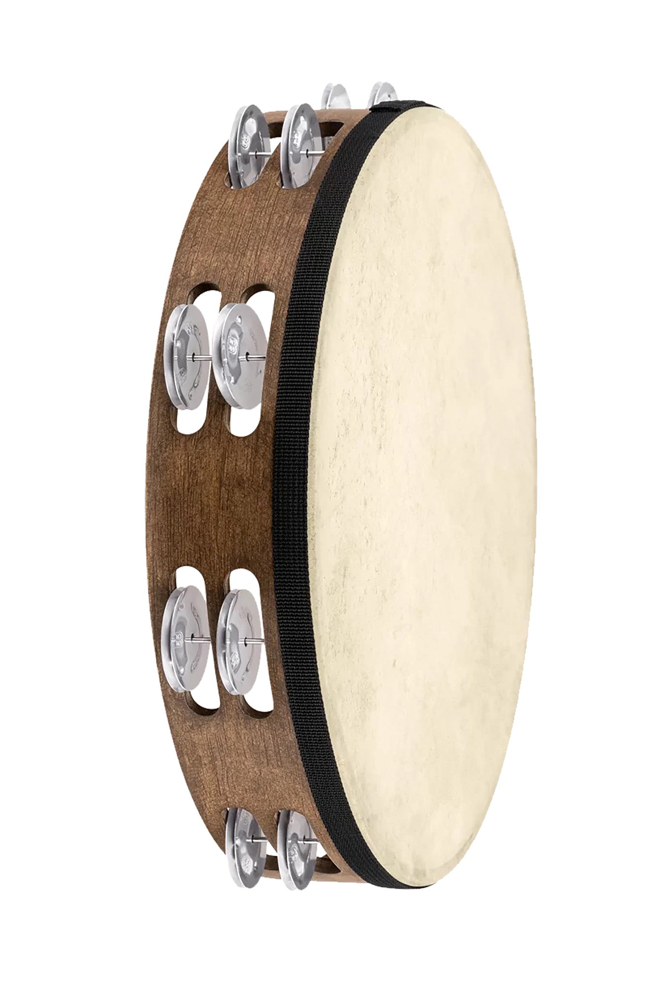 TAMBOURIN MEINL BOIS AMBURELLO, CORPS EN BOIS, PEAU DE CHÈVRE SELECTIONNEE A LA MAIN, 2 RANGÉES DE CYMBALETTES EN ALUMINIUM,