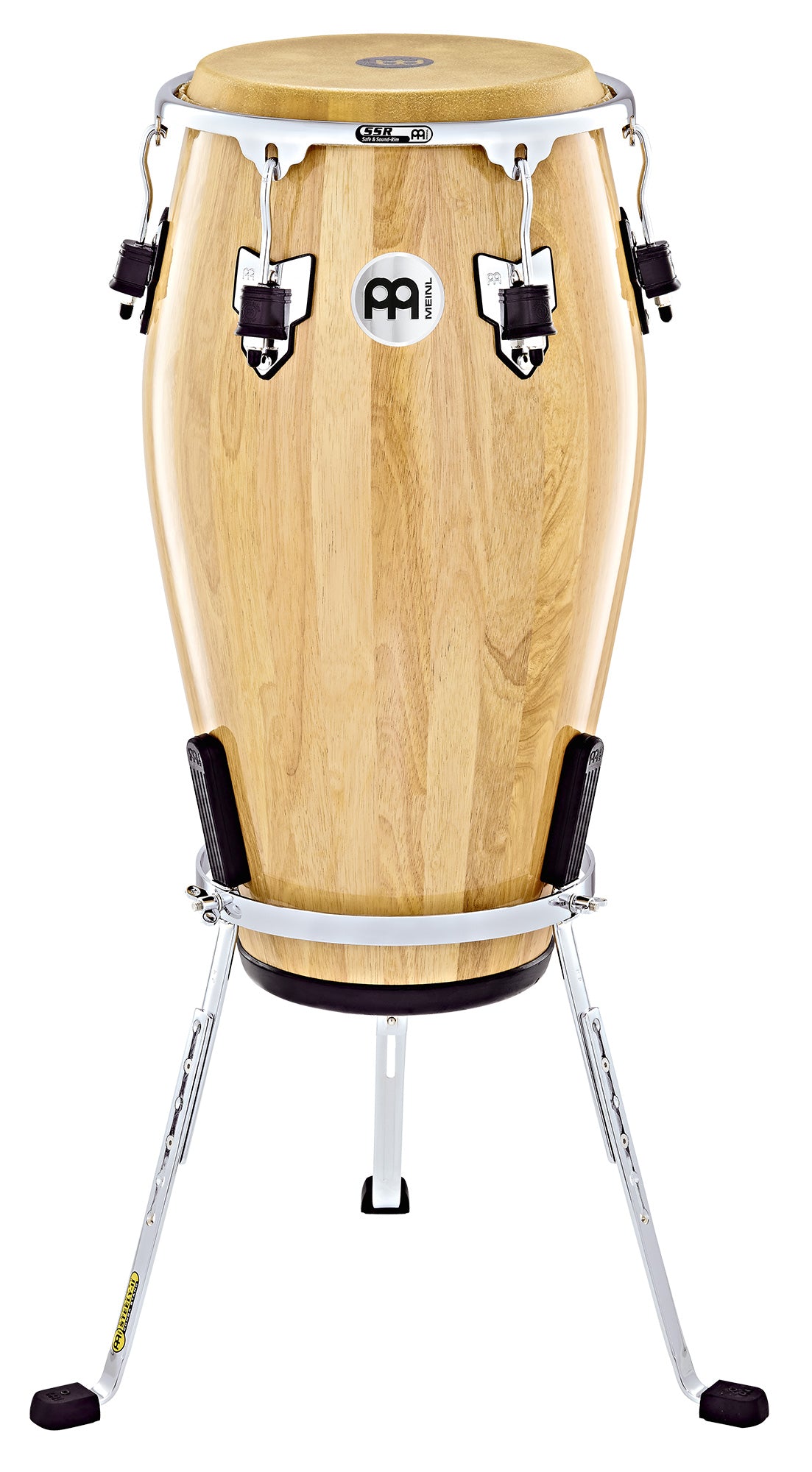 Conga 11 3/4", hévéa, 76 cm, peau buffle, cercle SSR 2.6mm, accast. chromé, support panier Steely 2 chromé, Natural brilliant