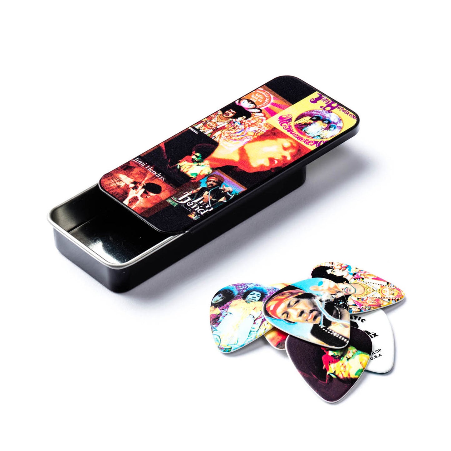 Boite de 12 médiators Jimi Hendrix Montage Heavy