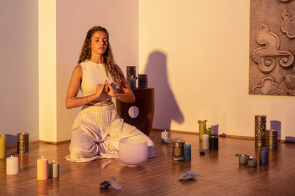 SINGING BOWL SONIC ENERGY CRISTAL 8" purple, crown chakra, B4 493.88hz, quartz, couleur effet gelé