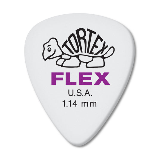 Sachet de 12 médiators TORTEX FLEX STANDARD 114 (blanc, logo violet)