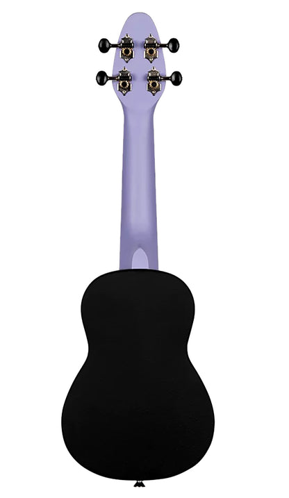K2-LAF, pack ukulélé Soprano, table agathis, corps ABS galbé, manche okoumé, 12 frettes, accessoires, lavender field satiné