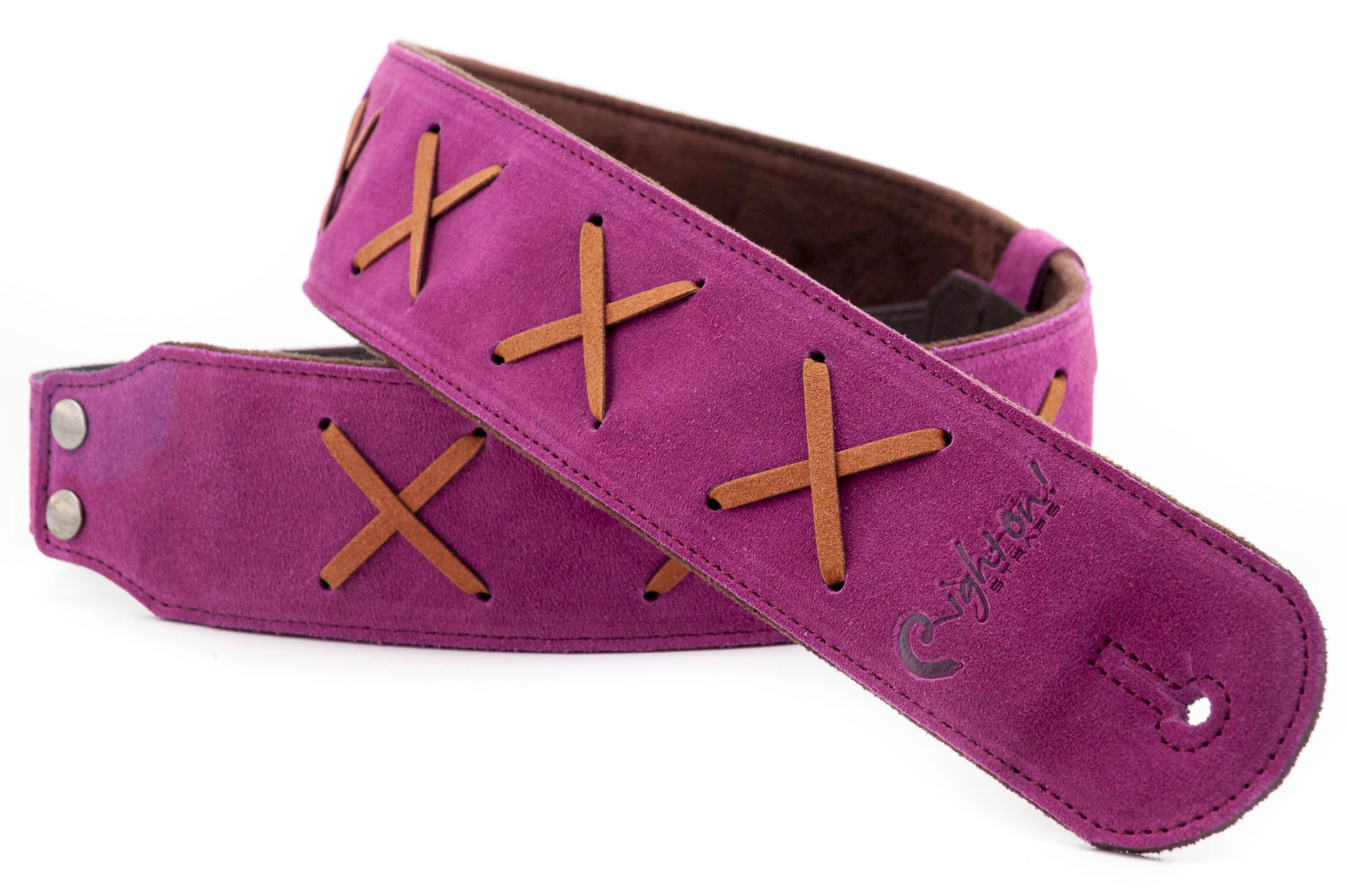 Courroie modèle LEGEND DG, cuir haute qualité, largeur 6 cm, longueur 100 à 145 cm, porte-médiators intégré, violet