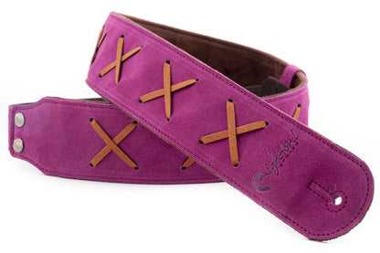 Courroie modèle LEGEND DG, cuir haute qualité, largeur 6 cm, longueur 100 à 145 cm, porte-médiators intégré, violet