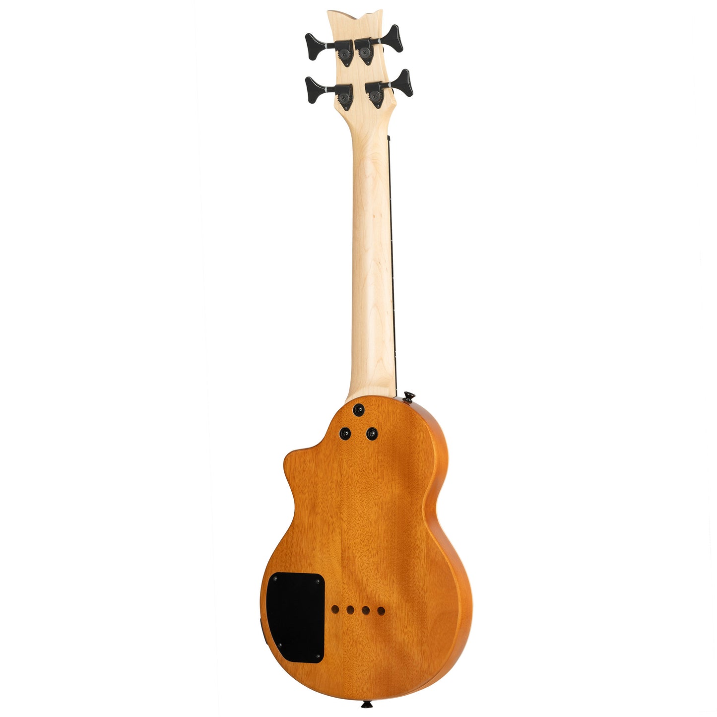 NEO-BS-TSB, modèle Ukebass, pan coupé, EQ MagusExpress, table érable flammé, corps okoumé, manche érable, housse, tobacco burst