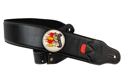 Courroie modèle TATOO DICE, extérieur synthétique, largeur 7 cm, longueur 98 à 153 cm, porte-médiators intégré, noir