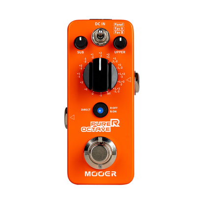 Pédale PURER OCTAVE, octaver polyphonique 15 modes, 1 mode Detune, boîtier métal, true bypass, orange brillant