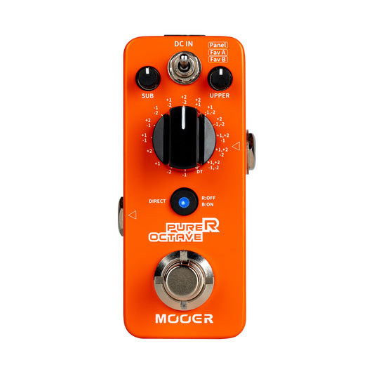 Pédale PURER OCTAVE, octaver polyphonique 15 modes, 1 mode Detune, boîtier métal, true bypass, orange brillant