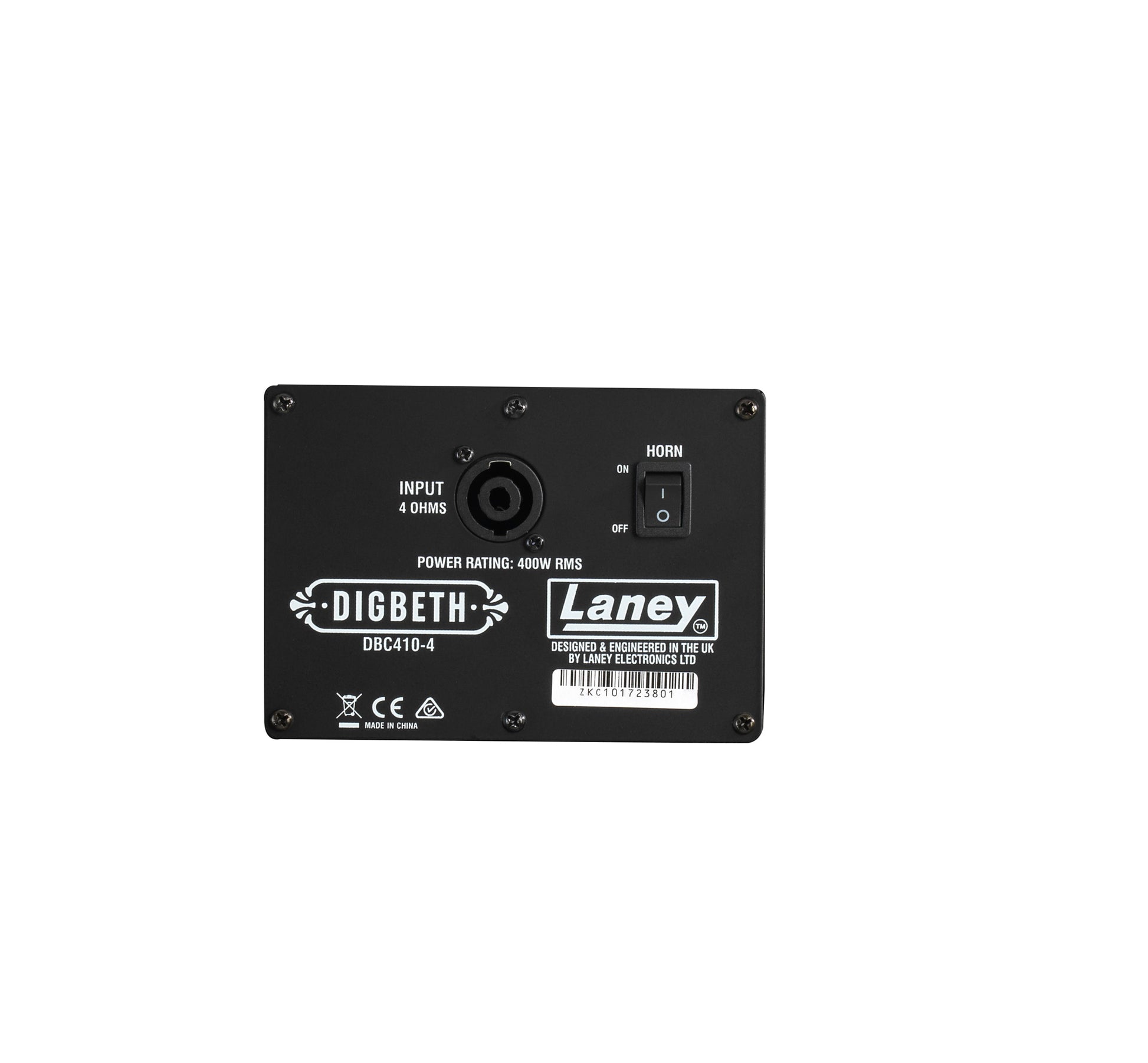 Enceinte basse DBC410-4, 400W @ 4 ohms, 4x HP 10" HH Blue Label, trompe piezo (On/Off), connecteur combiné Speakon/Jack, noir