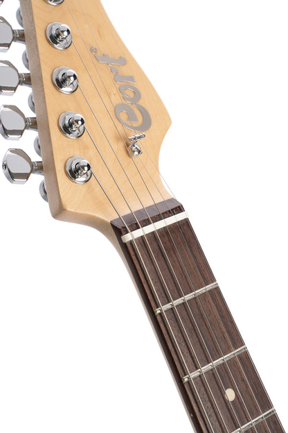 G280 SELECT, corps aulne, table érable flammé, touche palissandre, 2 micros simples et 1 double Voiced Tone, ambre