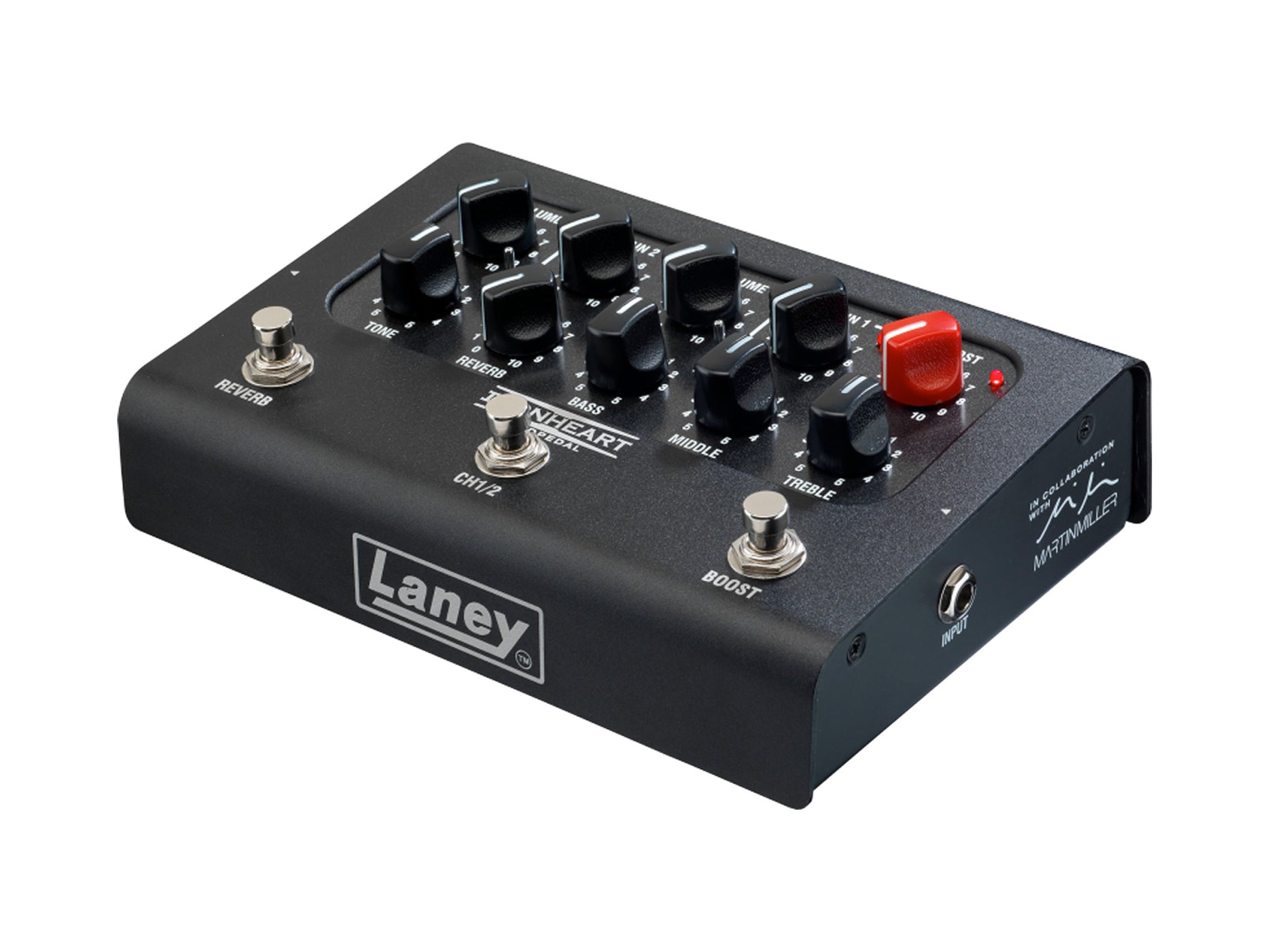 Ampli BCC-LOUDPEDAL-IMM 60W, 2 canaux, égalisation 3 bandes, switch Boost, Reverb, Tone, sortie DI, avec alimentation 24V, noir