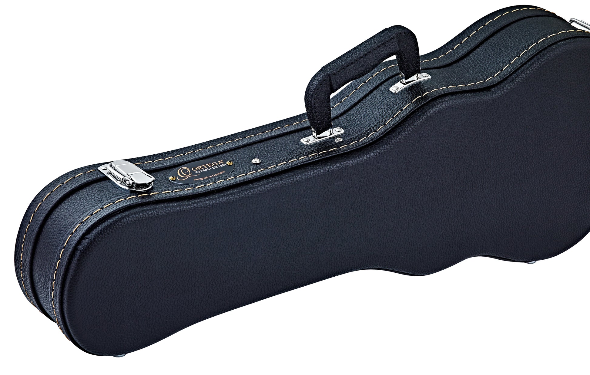 Etui bois pour ukulélé Ténor, avec surpiqures et logo, noir