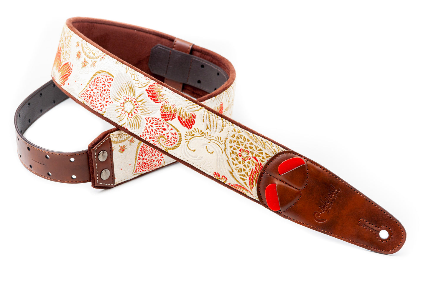 Courroie modèle HOKKAIDO, extérieur synthétique, largeur 6 cm, longueur 100 à 150 cm, porte-médiators intégré, beige