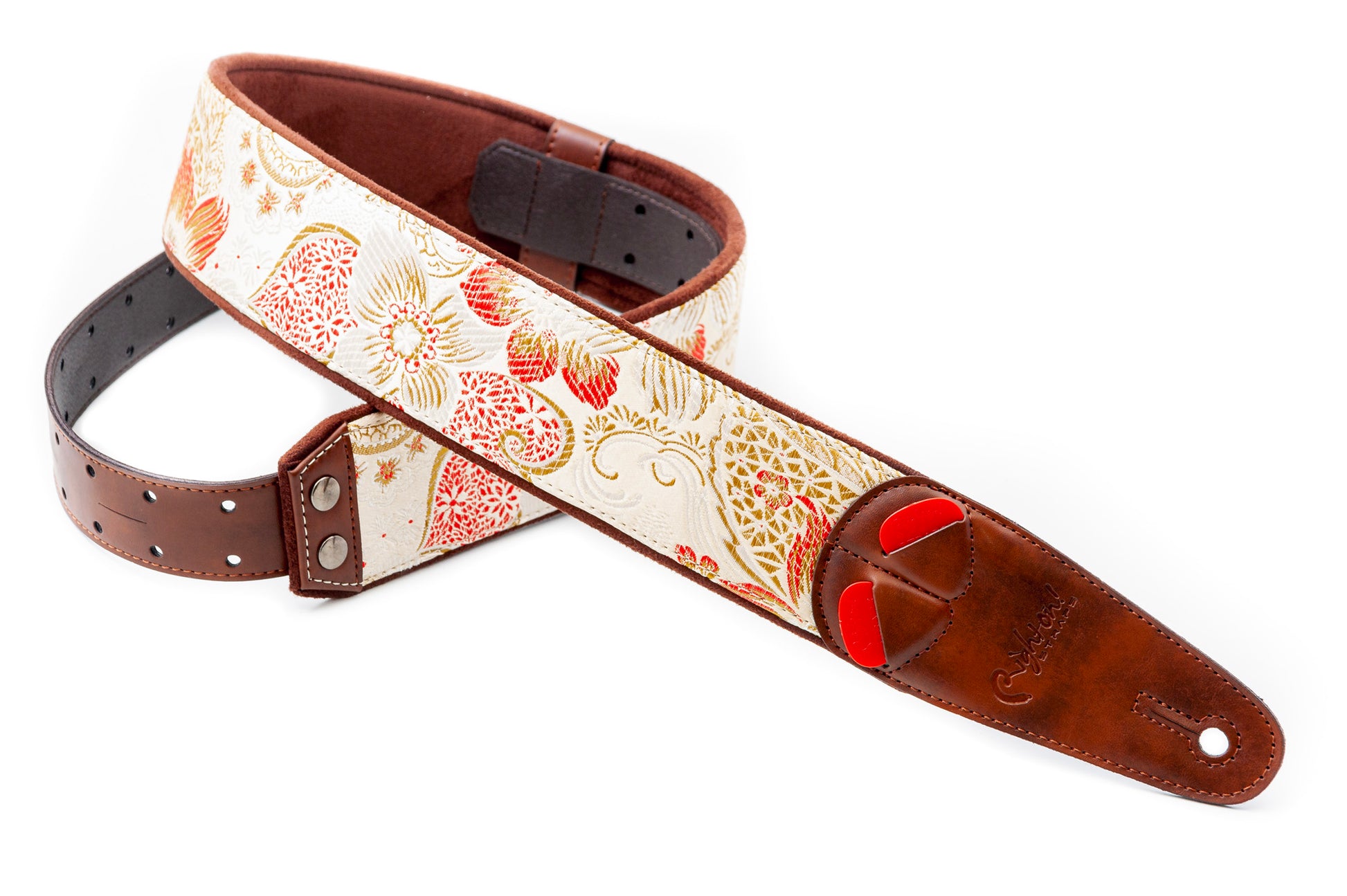 Courroie modèle HOKKAIDO, extérieur synthétique, largeur 6 cm, longueur 100 à 150 cm, porte-médiators intégré, beige