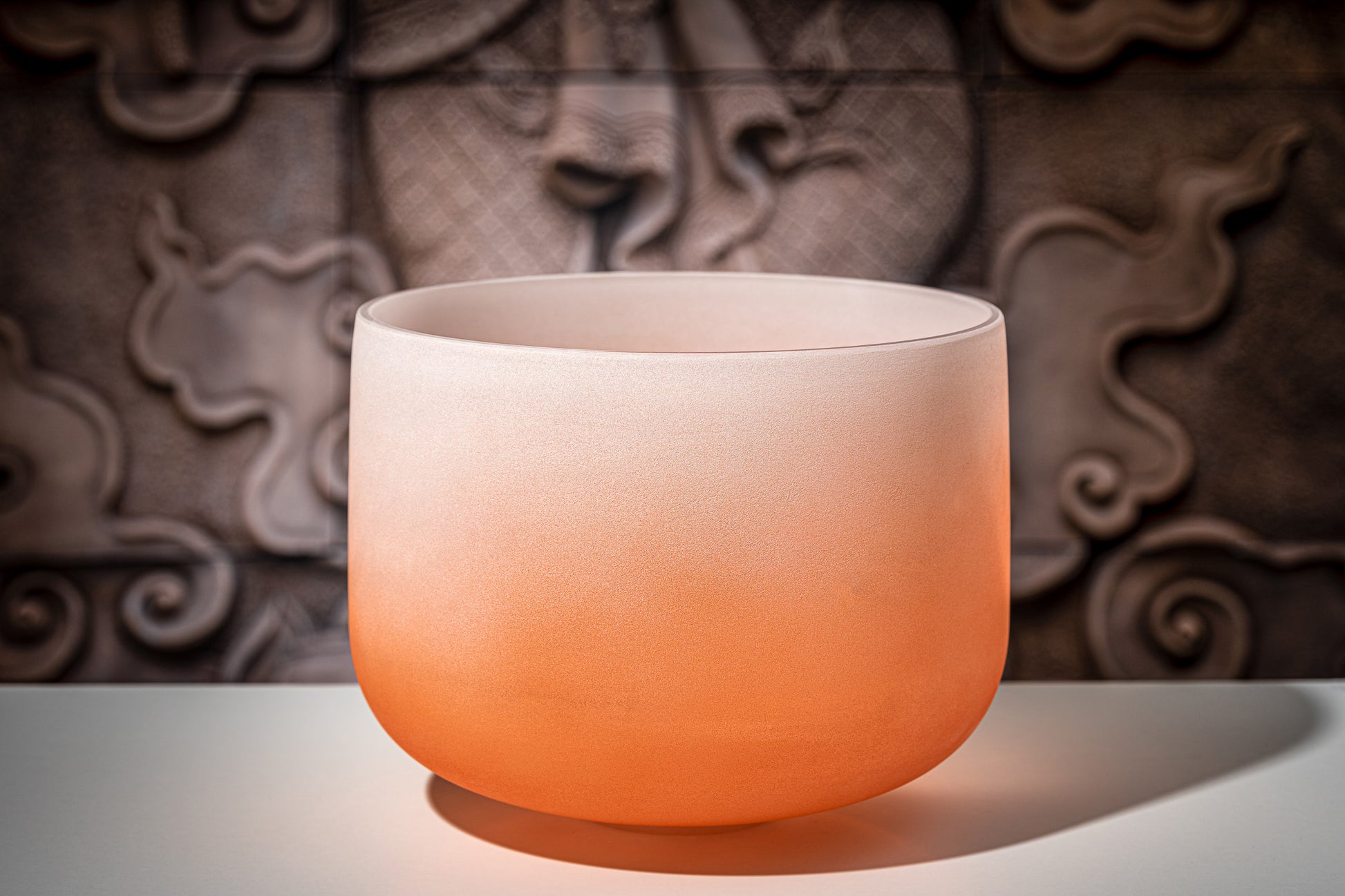 SINGING BOWL SONIC ENERGY CRISTAL 13" orange, sacral chakra, D4 293.67hz, quartz, couleur effet gelé