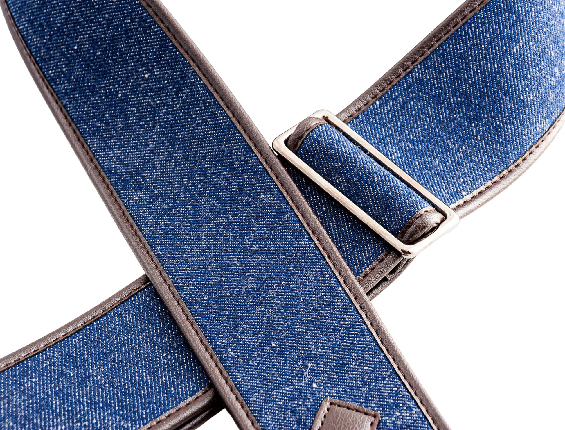 Courroie modèle DENIM, tissu, rembourrée, largeur 6 cm, longueur 95 à 150 cm, porte-médiators intégré, bleu