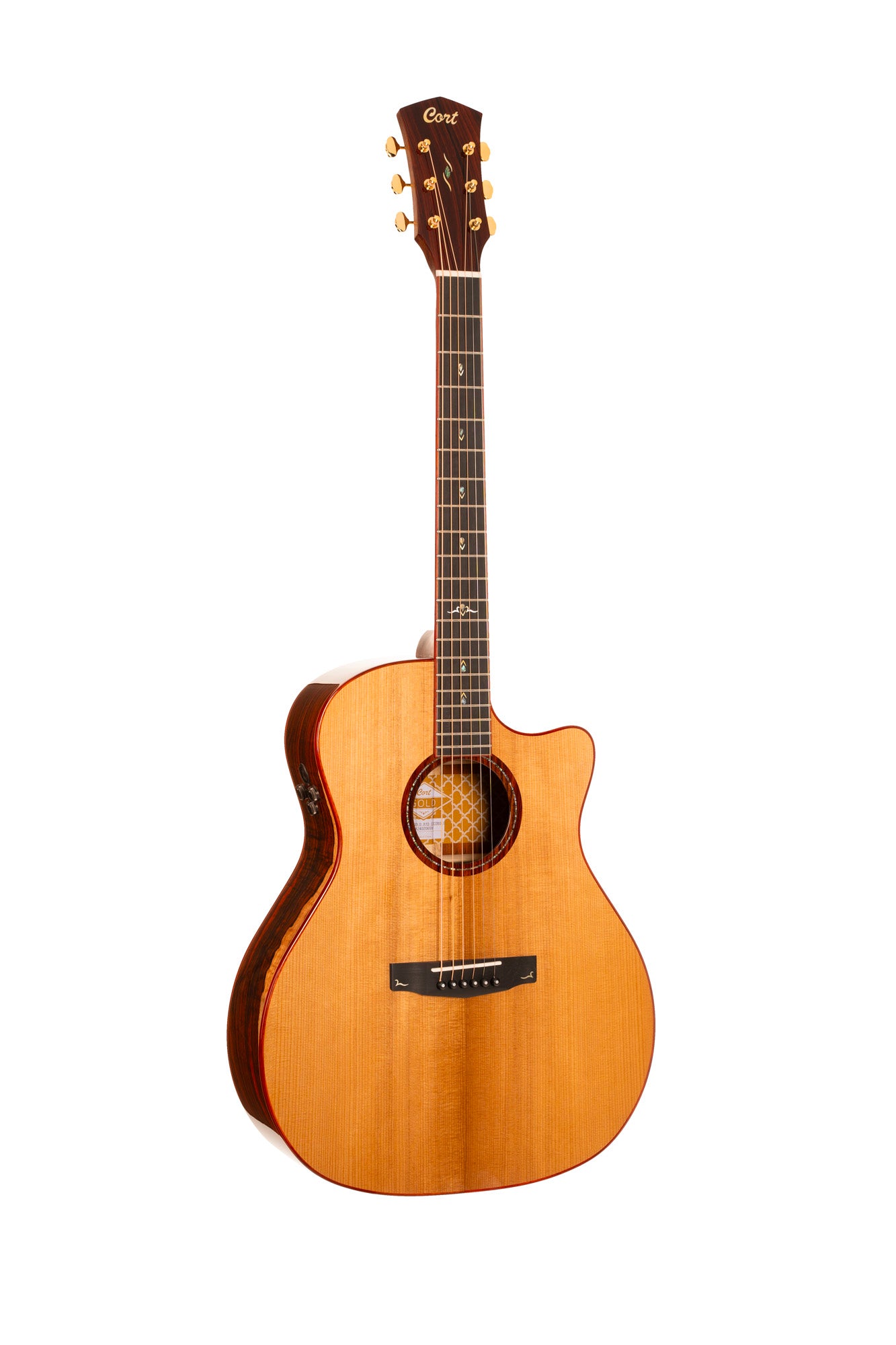 GOLD A10, forme Grand Auditorium, table épicéa Adirondack massif torréfié, f/e cocobolo massif, EQ Fishman, étui, brillant