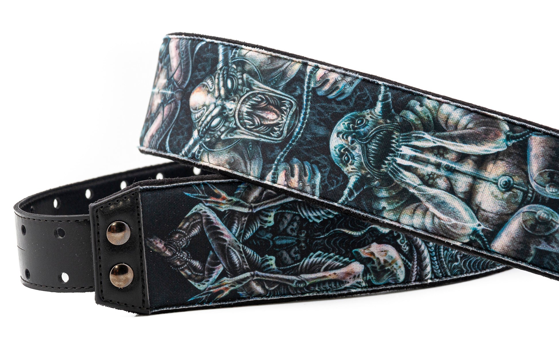 Courroie modèle SEVEN, extérieur tissu, largeur 6 cm, longueur 100 à 145 cm, porte-médiators intégré, unic (sept péchés)