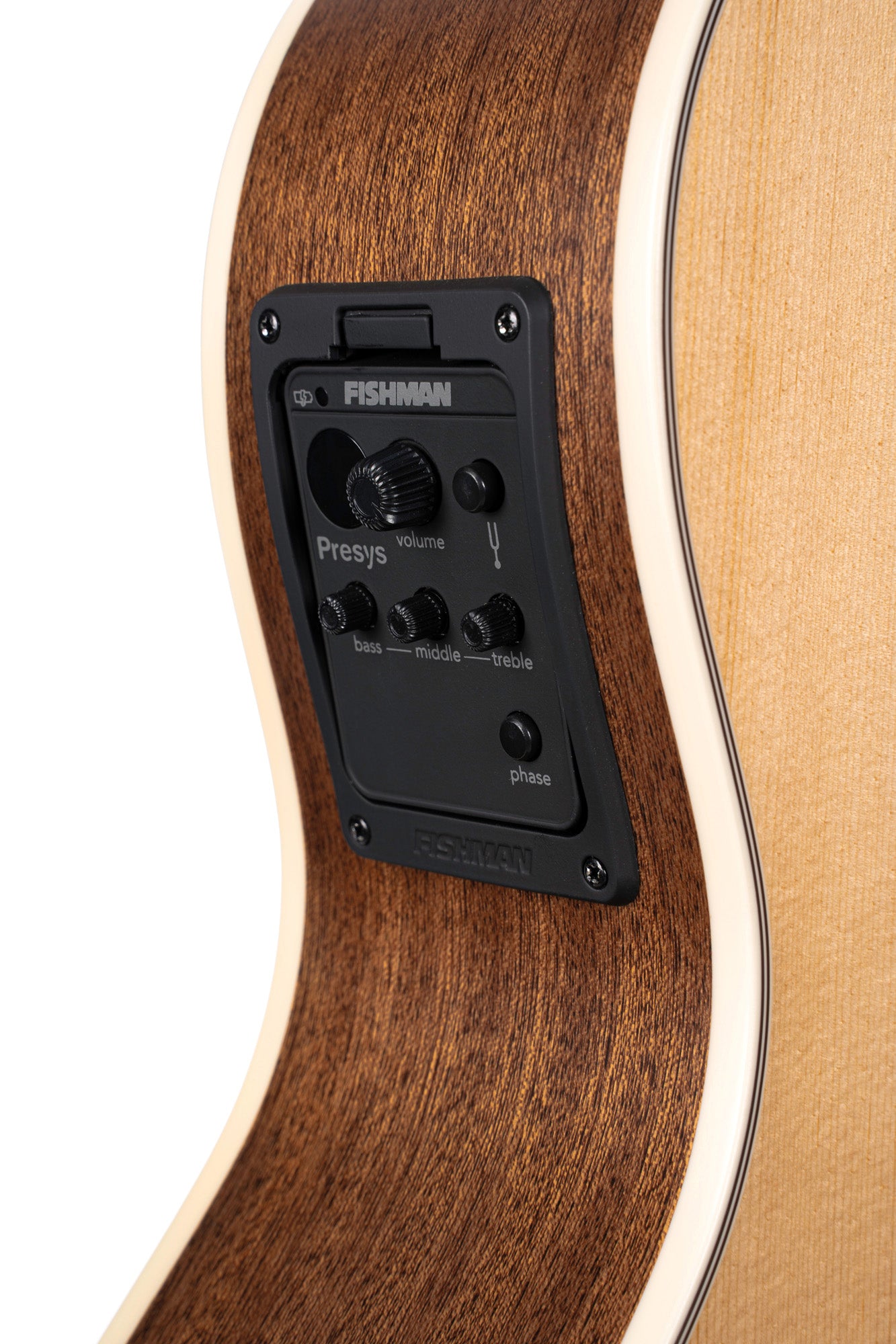 L710F, forme OM, table épicéa Sitka massif, f/e acajou massif, EQ Fishman Presys , naturel satiné
