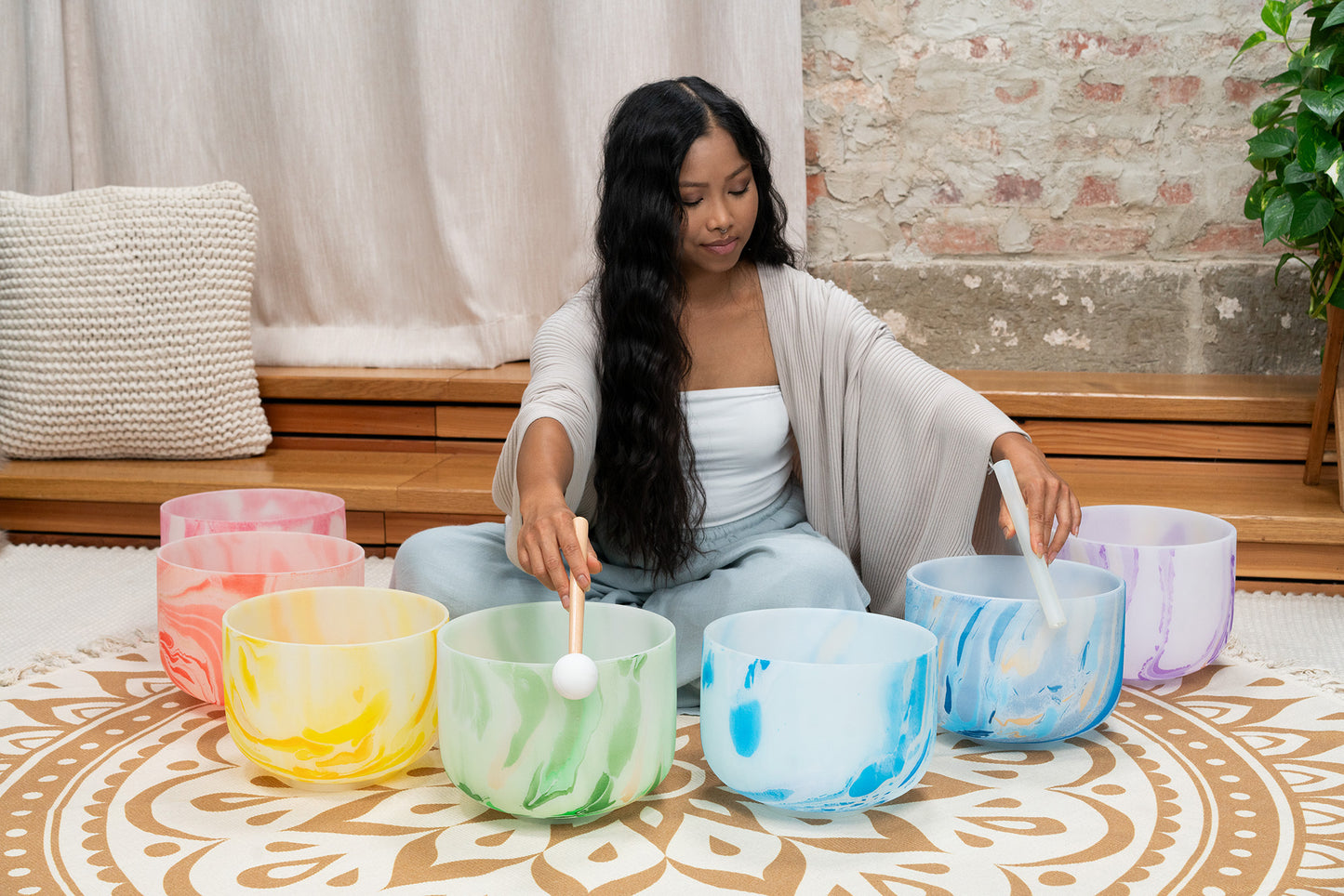 SET 7 SINGING BOWL MARBRES SONIC ENERGY CRYSTAL 10". 7 CHAKRAS 432HZ