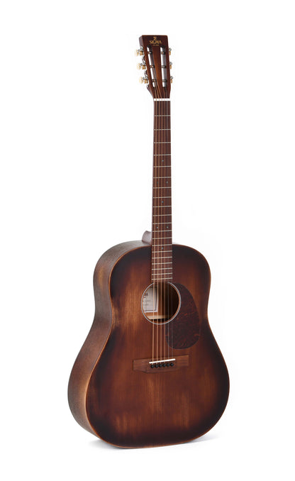 Modèle DMJ-15-AGED, Dreadnought Slope Shoulder, table acajou massif, f/e acajou, touche & chevalet pau ferro, naturel"vieilli"