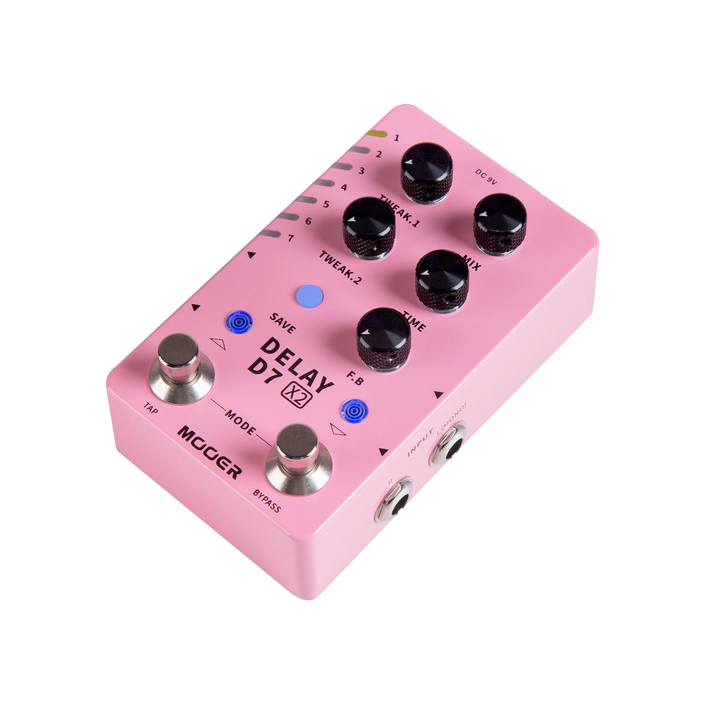 Pédale D7 DELAY X2, 14 types de délais personnalisables, 14 presets utilisateurs, boîtier métal, rose