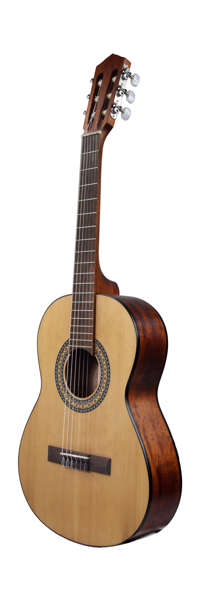 Guitare classique 3/4, table épicéa, fond & éclisses acajou, manche acajou, sillet 45 mm, cordes Bosset, naturel pores ouverts