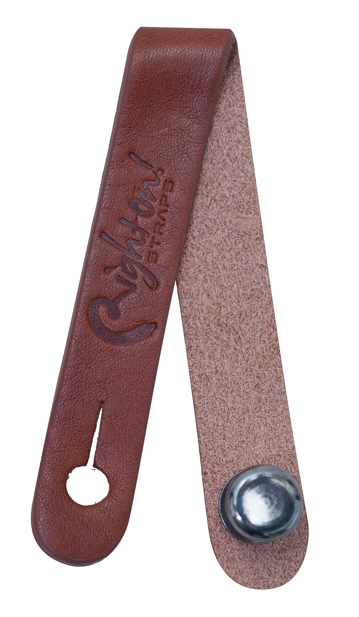 Attache-courroie, cuir, pour guitare ou basse acoustique, se place sous les cordes juste avant le sillet de tête, woody